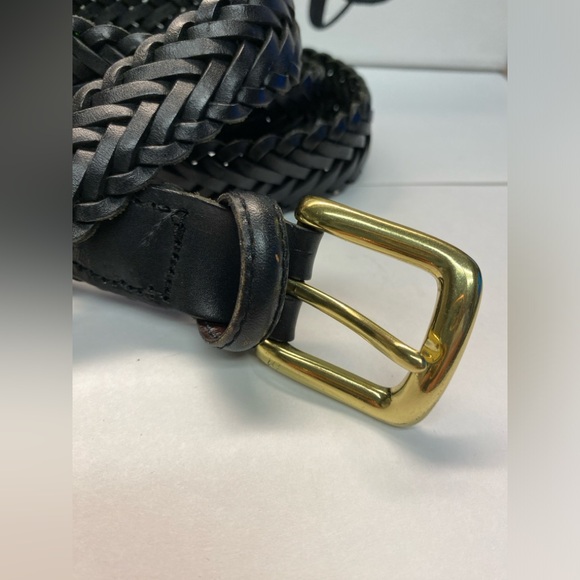 Braided Leather Black Belt, Unisex, Gold Buckle, Size 34 - Picture 2 of 8